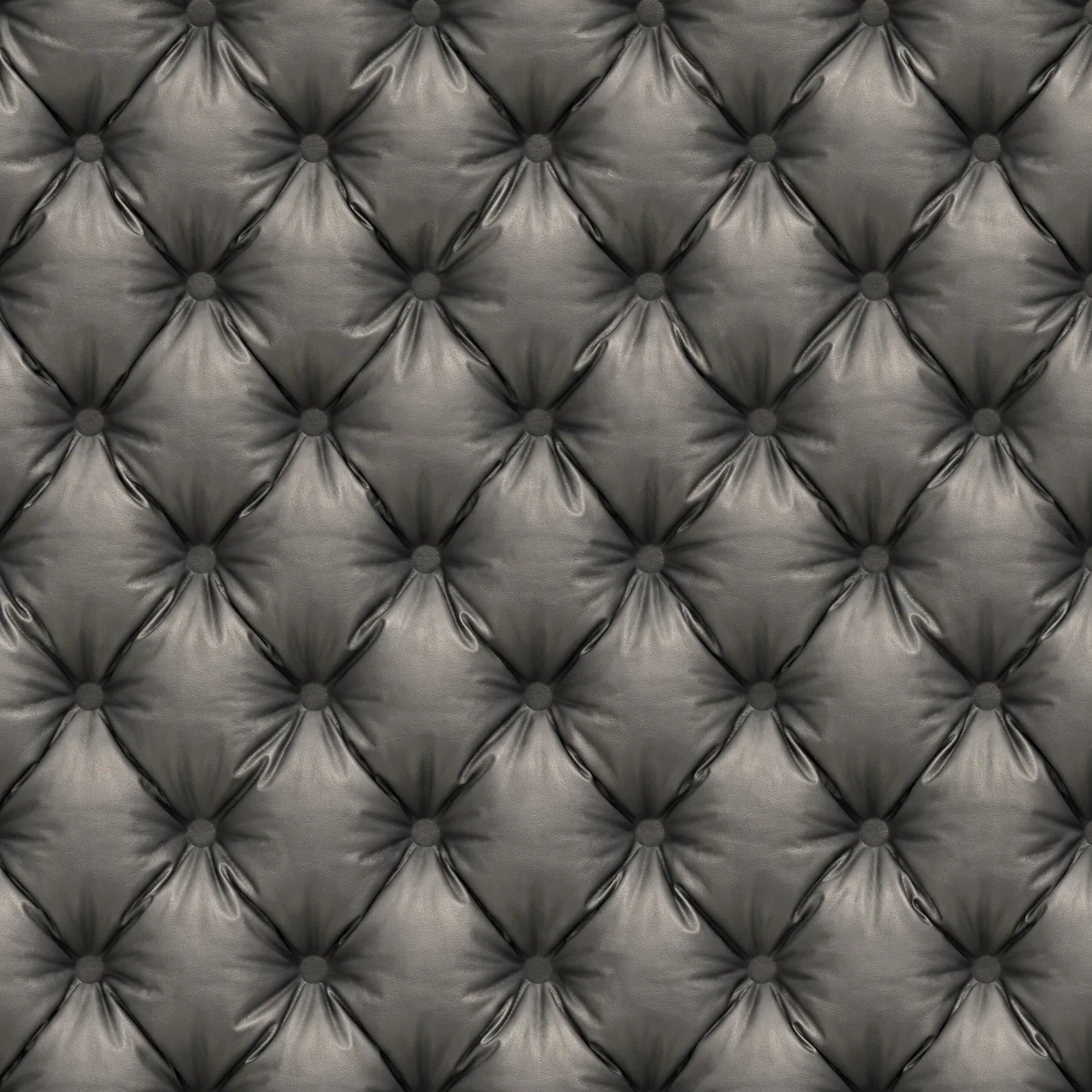 Glossy dark grey padded nylon with deep diamond tufting.