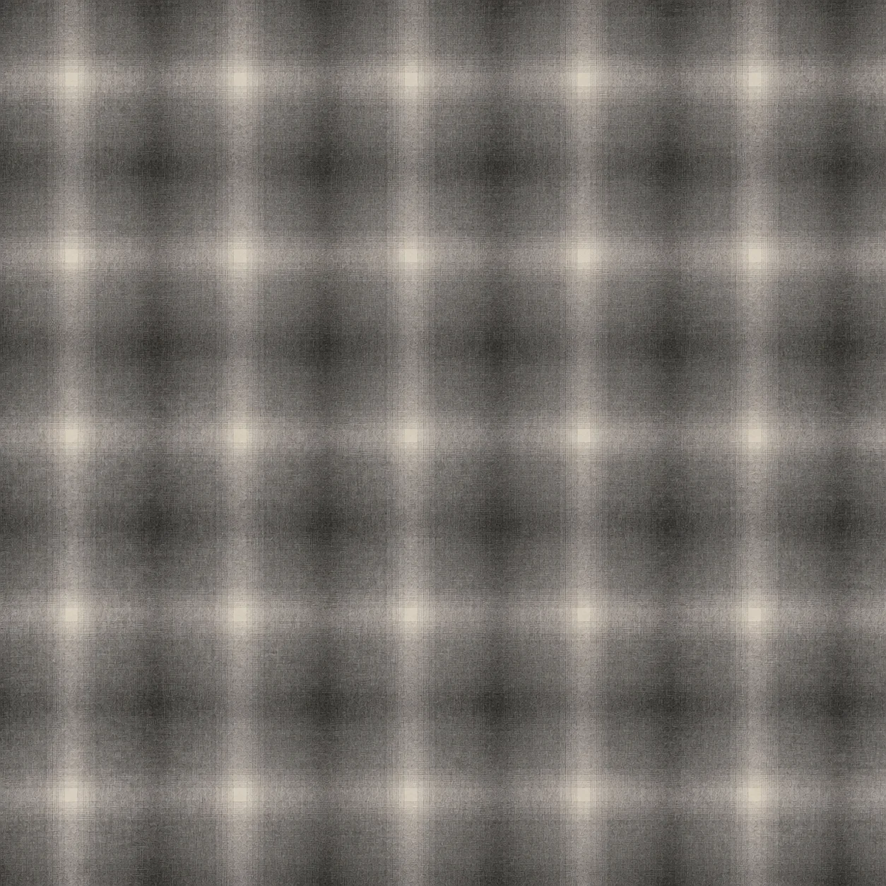 Grey and charcoal woven fabric with a soft-focus plaid of cream bands crossing over darker squares.