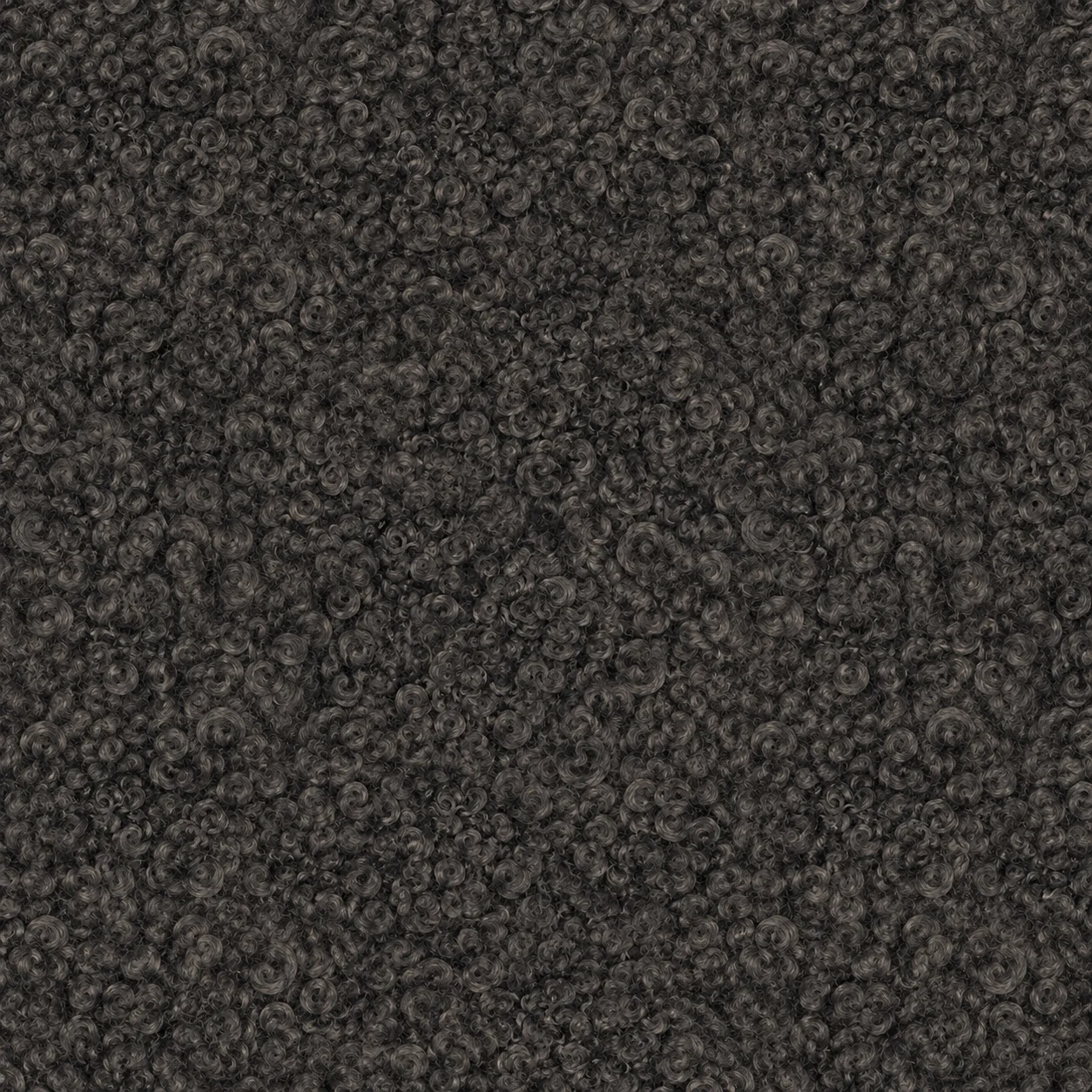 Close-up of charcoal grey fleece with a dense, curly pile.