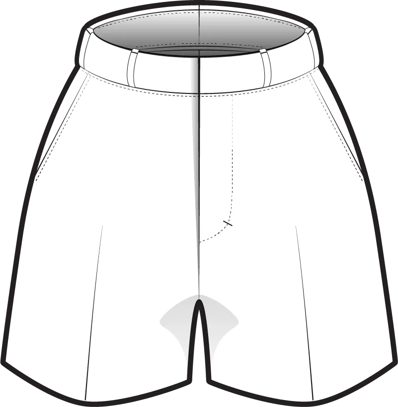 Front flat of high-waisted tailored shorts with a wide waistband, belt loops, a fly front and slanted side pockets.
